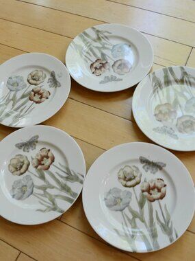 Vintage- Set of 5 - Fitz & Floyd Pastel Poppy Pattern Salad Plates